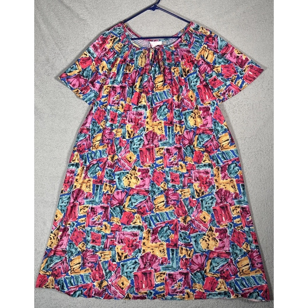 Just For Women‎ Vintage 3X Muu Muu House Dress Pink Blue Abstract Floral USA